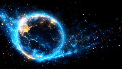 Obraz premium Celestial Earth, glowing with vibrant cosmic energy