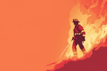 Bravery exhibited by a firefighter battling flames in a minimalist art style illustrating heroism and dedication