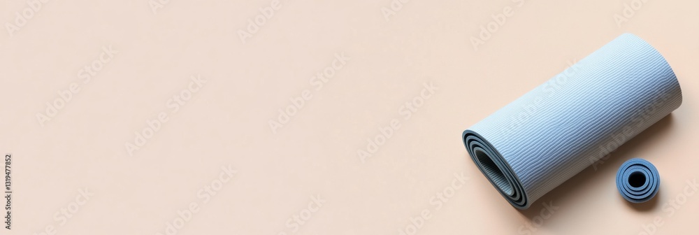 Poster Minimalistic yoga mat in muted tones positioned diagonally on a light background emphasizing tranquility and simplicity in design