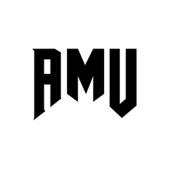 AMU letter logo design for technology company. AMU logo design black and white color combination. AMU logo, AMU vector, AMU design, AMU icon, AMU alphabet. AMU typography logo design.