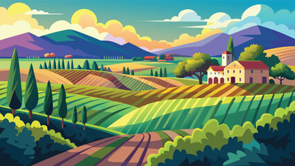 Fototapeta premium Picturesque Italian Countryside Landscape Rolling Hills Farmland House