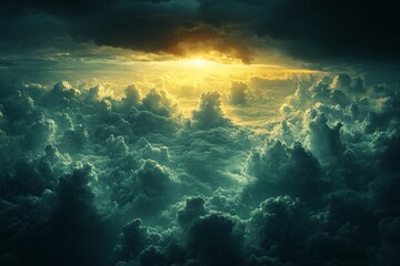 Fototapeta premium Beautiful sunset illuminating dark clouds over a serene landscape