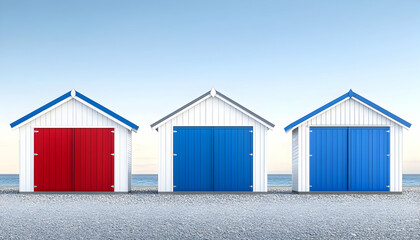 Coastal beach huts in a row
