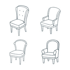 A set of chair vector illustration line art