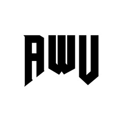 AWU letter logo design for technology company. AWU logo design black and white color combination. AWU logo, AWU vector, AWU design, AWU icon, AWU alphabet. AWU typography logo design.
