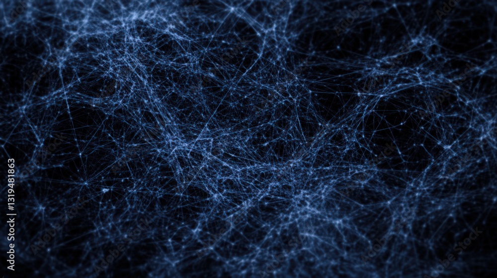 Poster abstract blue glowing particle lines network dark background