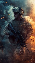 Soldier in Combat: A Dramatic Military Scene