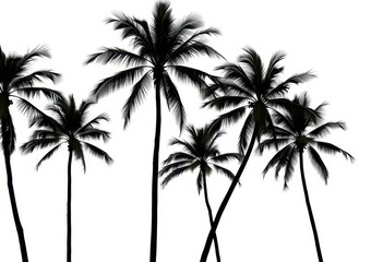 Elegant palm tree silhouettes against a clean white backdrop,  plant, illustration