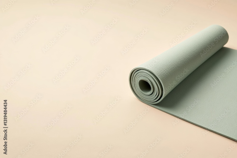 Leinwandbilder Minimalistic yoga mat positioned diagonally on a light background with ample empty space creating a serene atmosphere