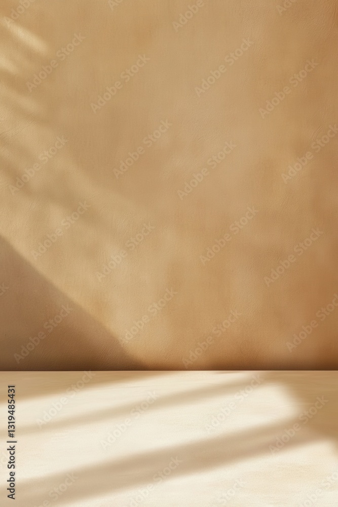 Poster minimalist studio setting featuring a cream-colored wall and shadowed floor for product display