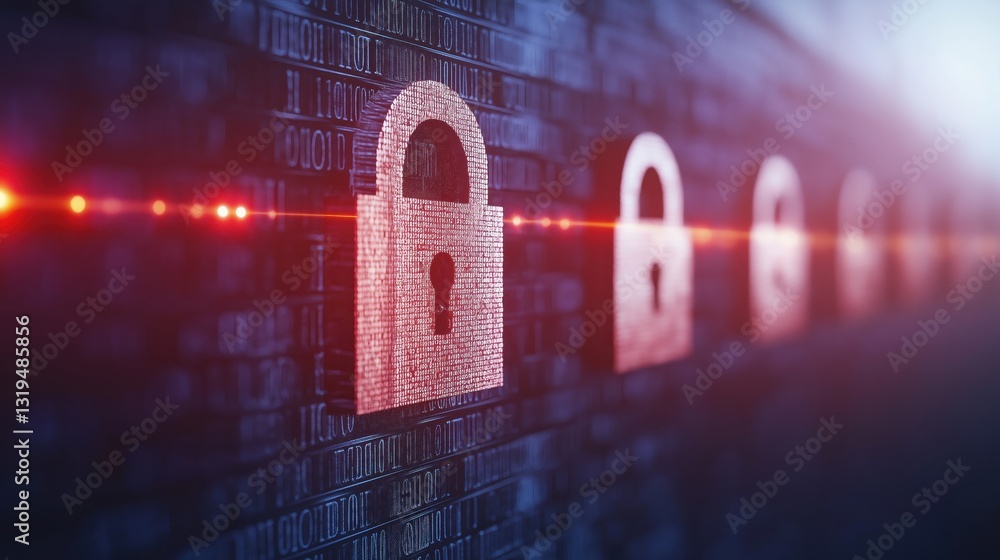 Aufkleber 3d illustration of ai driven identity protection with lock symbols and binary code background