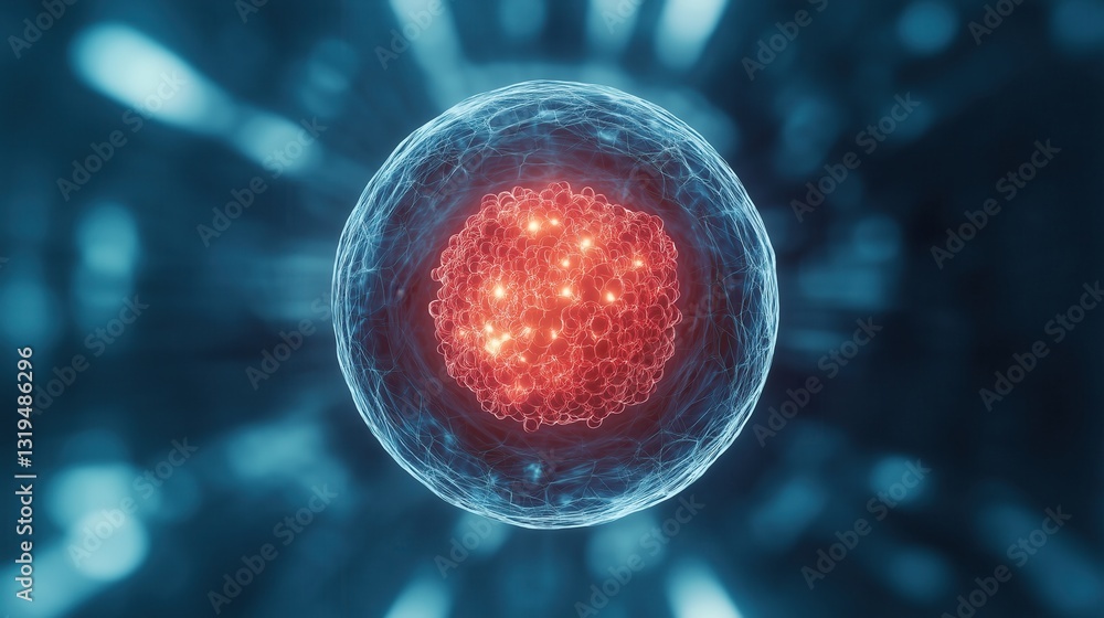 Poster futuristic 3d illustration of a stem cell in a high-tech laboratory environment with advanced techno