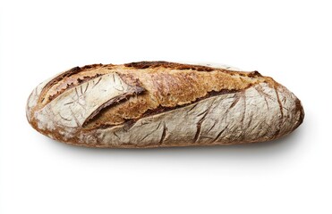 Freshly baked artisan bread, isolated on white background. Ideal for food blogs or recipe websites