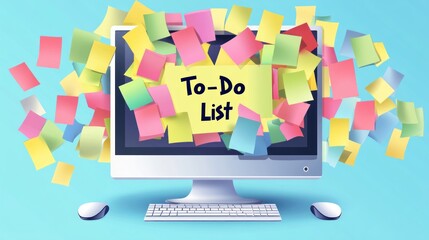 Overwhelmed worker's desktop with to-do list