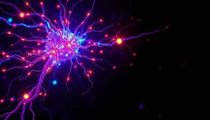 Glowing neural network, vibrant synapses, dark background,  abstract,  medical