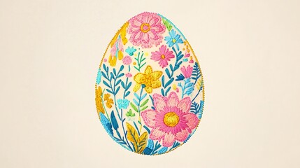 Intricately Embroidered Easter Egg with Floral Design