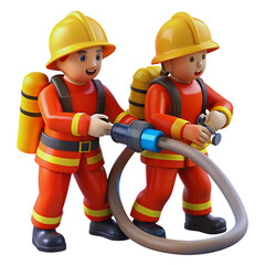 Adorable 3D Cartoon Firefighters Teamwork, Brave & Playful Design