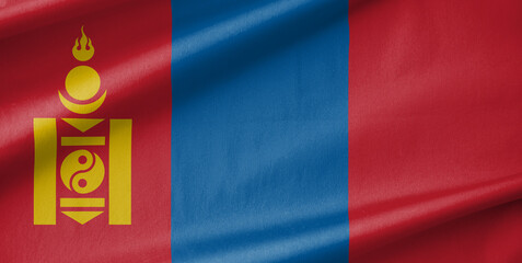 Mongolia National Flag Waving in the Wind