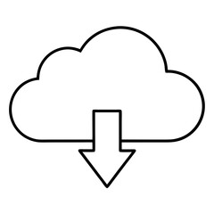 Clean Line Art Vector Icon of a Cloud with an Arrow &ndash; Data Transfer & Backup Concep