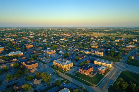 Aerial View of Lawrence: A Vibrant Summer Town in Eastern Kansas from Above
