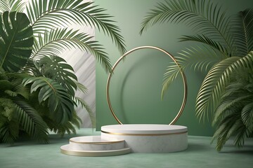 Luxury Elegant Green Tropical Podium Display for Events