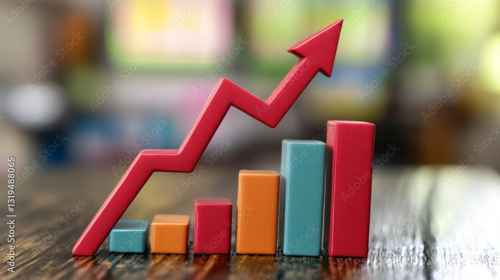 Aufkleber growing graph on wooden table. business growth. possible use stock photo for business articles