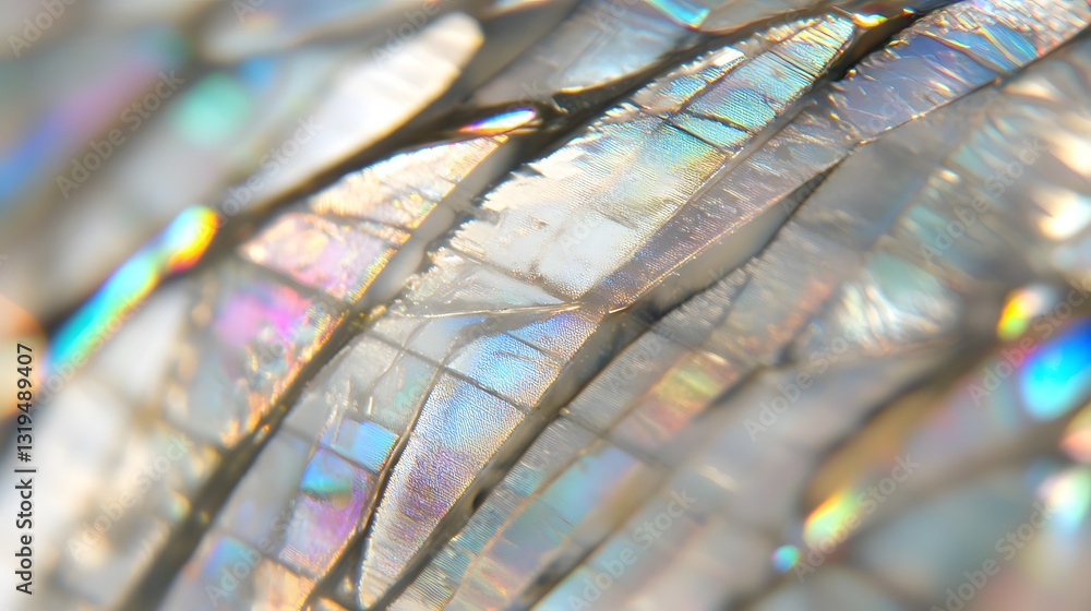 Poster close up macro view showing reflective iridescent mosaic surface