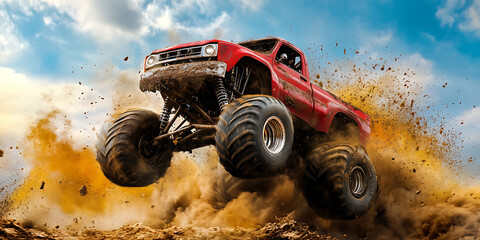 Thrilling Monster Truck Rally with High-Flying Stunts