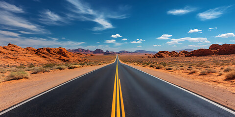 Scenic Road Trip Highway Stretching into the Horizon for an Adventurous and Free-Spirited Journey