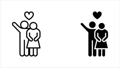 Man and woman icon set, Wedding ceremony, Bride and groom line black vector illustration on white background