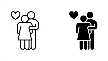 Man and woman icon set, Wedding ceremony, Bride and groom line black vector illustration on white background