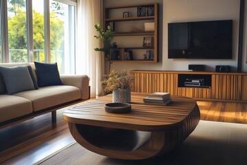 A modern and elegant room with mostly wooden elements