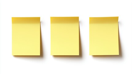 Fototapeta premium Yellow sticky note arrangement on white background for creative organization and planning