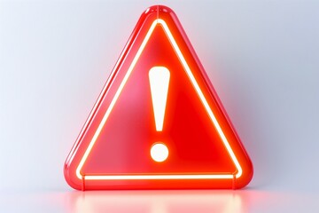 3d red hazard warning attention sign with exclamation on white background