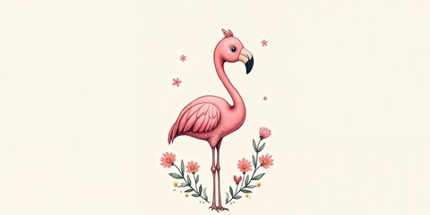 Obraz premium flamingo standing among flowers