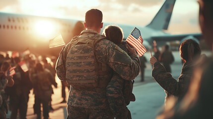 Heartwarming scene of a soldier stepping off a plane
