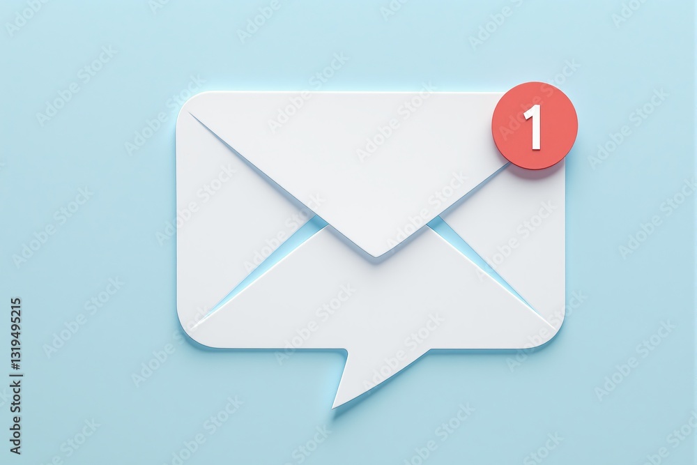 Poster creative email notification icon with a red unread message alert on a light blue background. concept
