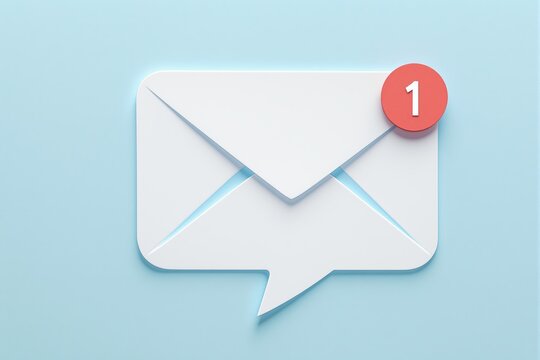 Creative email notification icon with a red unread message alert on a light blue background. Concept of digital communication and online messaging. Ai generative