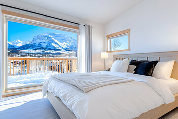 Cozy bedroom with mountain view