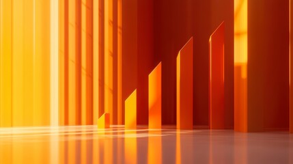 Obraz premium Abstract graphic orange shapes, geometric patterns, sunrise interior, modern design, background