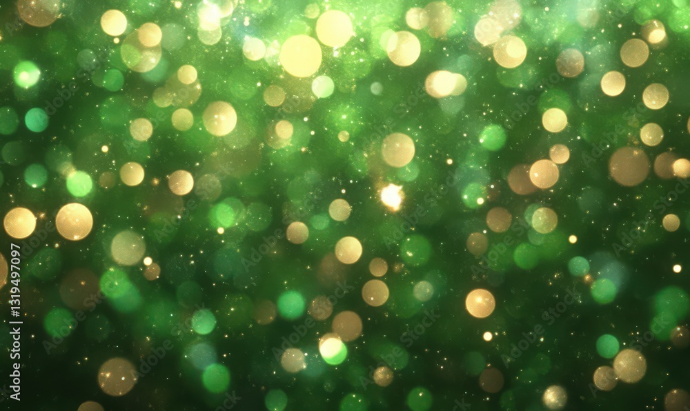 Poster abstract green and gold bokeh background with sparkling lights