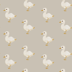 Seamless Pattern with Cute White Ducks