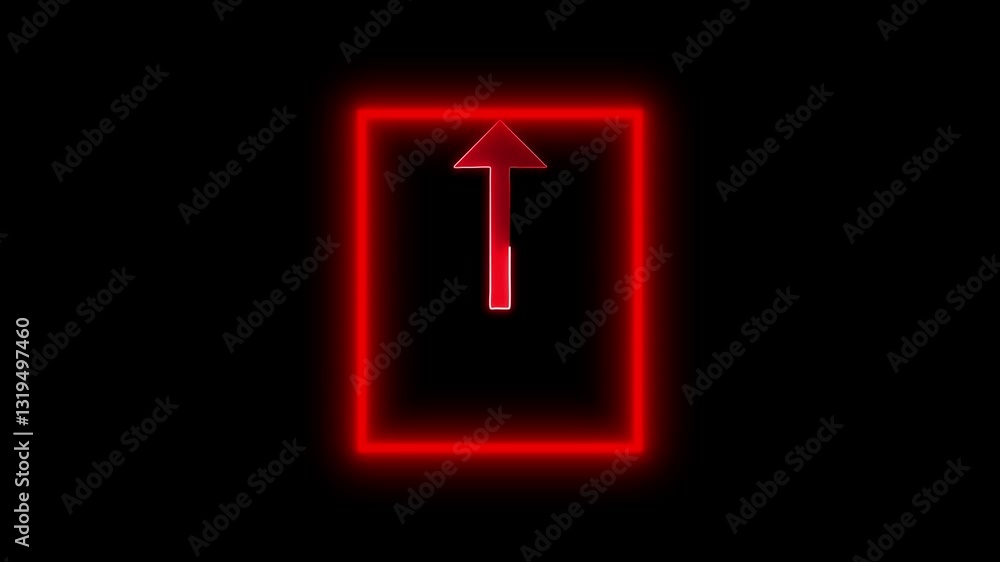 Aufkleber up arrow animation. image of an arrow rising upward. moving to up arrow in a red rectangle on black 
