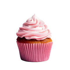 Cupcake with pink cream, isolated on white background / PNG
