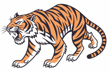 Obraz premium Angry hunting tiger on white white background