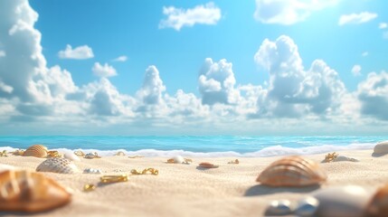 Sparkling Beachscape Jewelry Shimmering in Cartoon 3D Coastal Scene