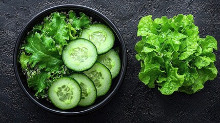 Obraz premium Fresh cucumber and lettuce salad