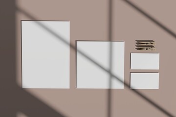 Blank stationery set on paper background. Corporate identity template. Responsive design mockup.