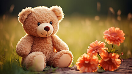 teddy bear and flowers