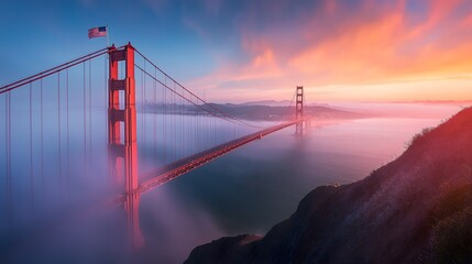 A Striking View of the Golden Gate Bridge at Sunrise